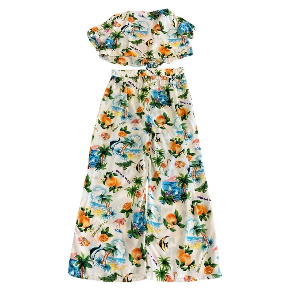 Girl Soul XL 2 Piece Set Tropical Print Tie Front Top Wide Leg Pants Bella Vista - Picture 3 of 11